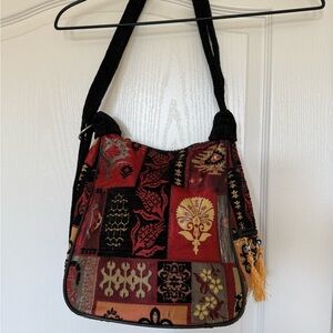 Bohemian Patchwork Shoulder Bag - Black and Red